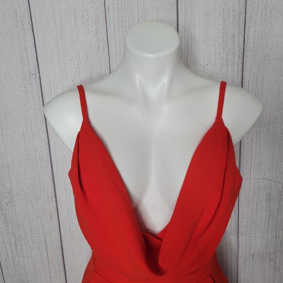 Dress The Population Red Wide Leg Draped Deep V Neck Jumpsuit Womens Small - Picture 2 of 9